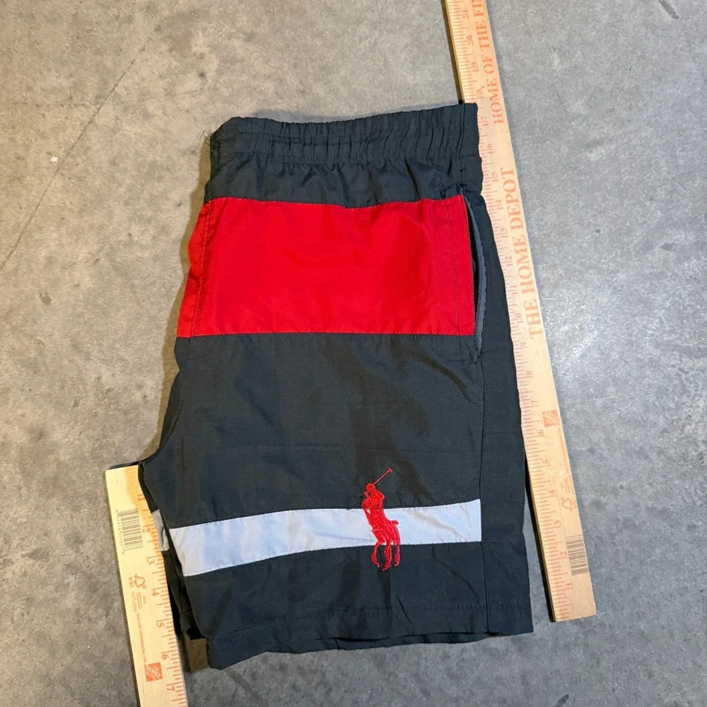 Polo Ralph Lauren Mens Colorblock Swim Trunks Black‎ Red White Big Pony Large